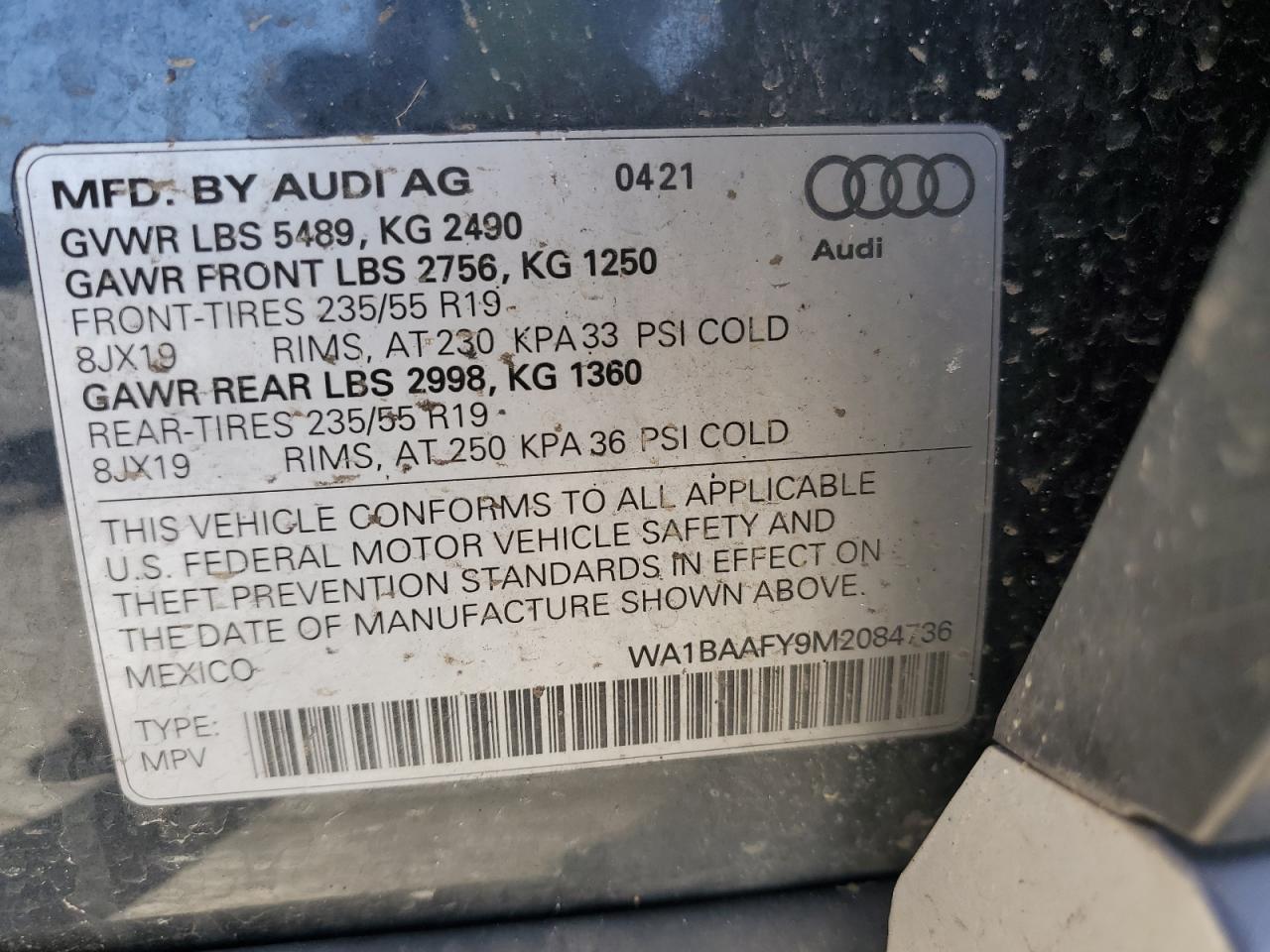 2021 Audi Q5 Premium Plus VIN: WA1BAAFY9M2J84736 Lot: 47000665