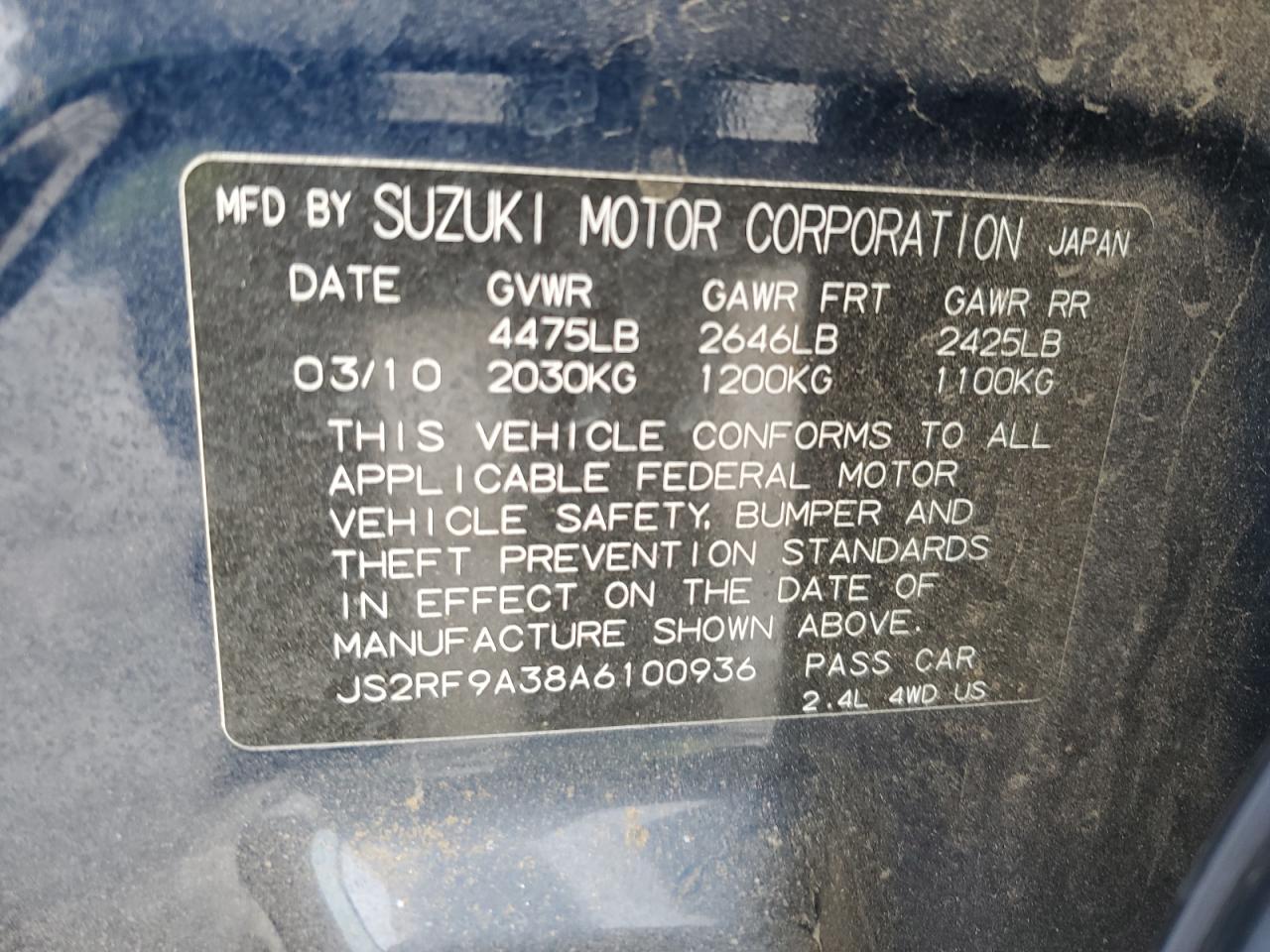 2010 Suzuki Kizashi Se VIN: JS2RF9A38A6100936 Lot: 45676935