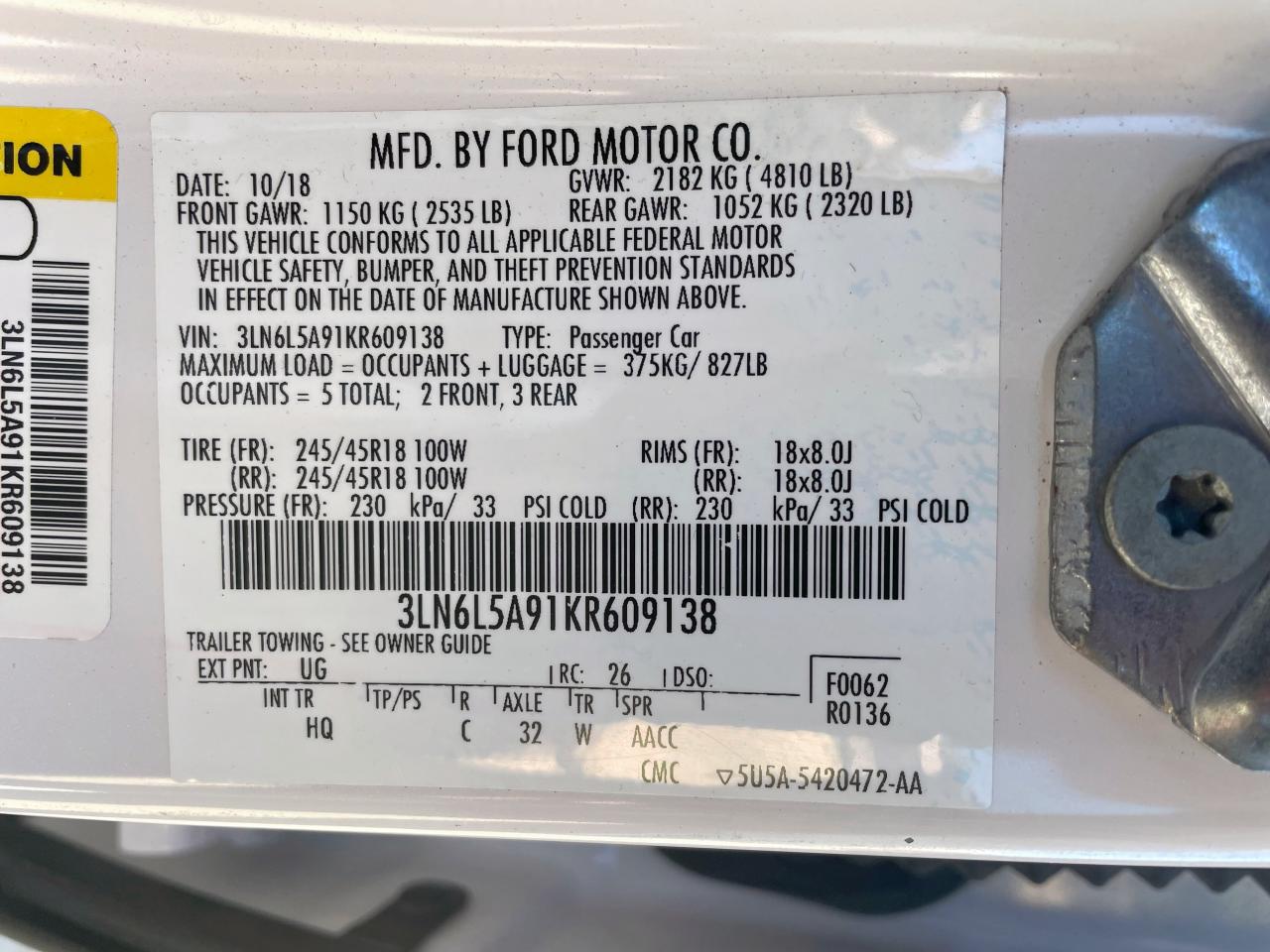 2019 Lincoln Mkz VIN: 3LN6L5A91KR60913 Lot: 47172775