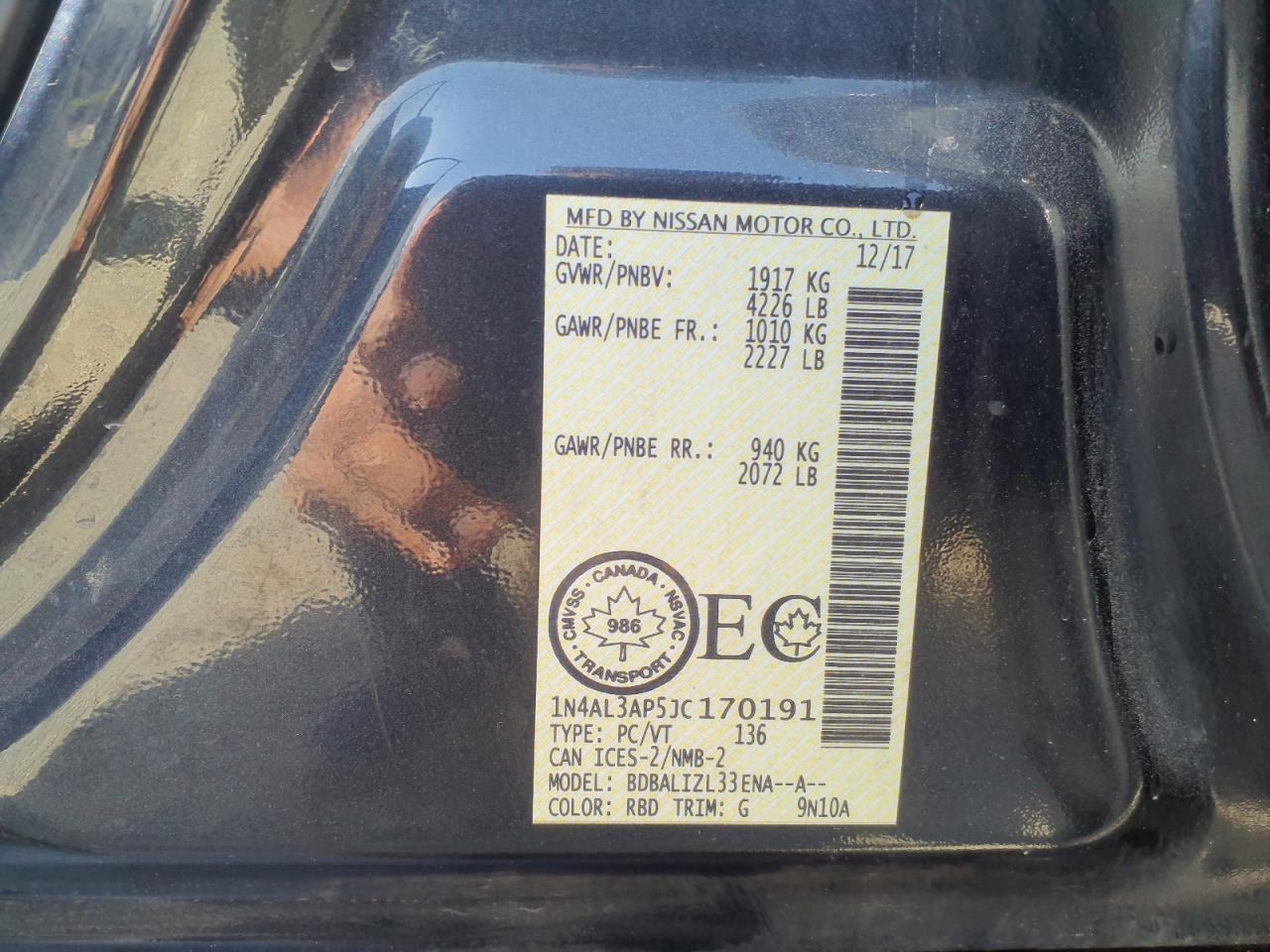1N4AL3AP5JC170191 - 2018 Nissan Altima 2.5 - #46007745