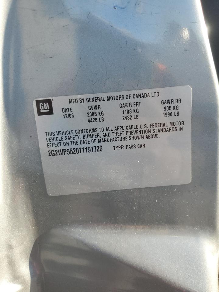 2007 Pontiac Grand Prix VIN: 2G2WP552071191726 Lot: 45674715