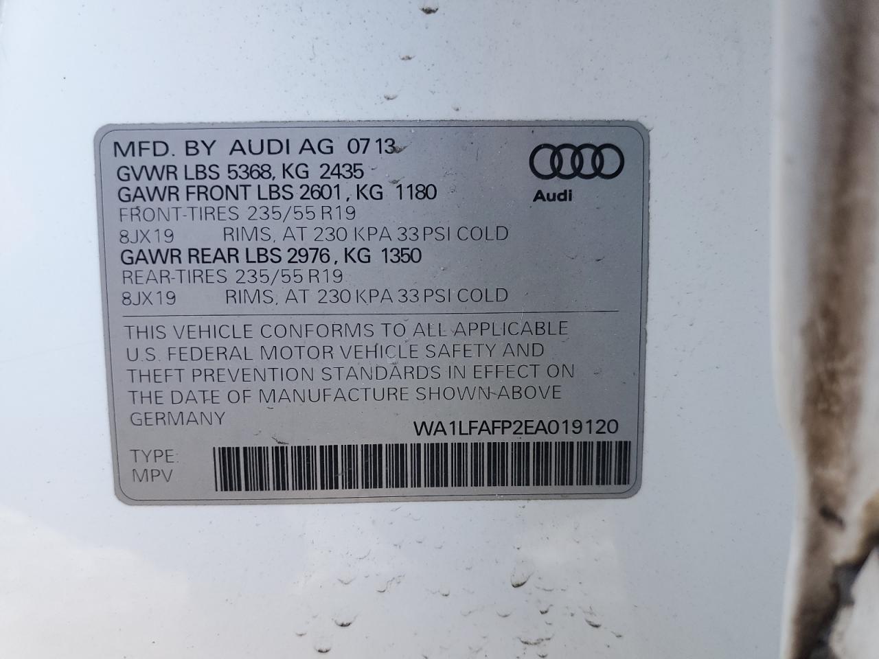 2014 Audi Q5 Premium Plus VIN: WA1LFAFP2EA019120 Lot: 46335355