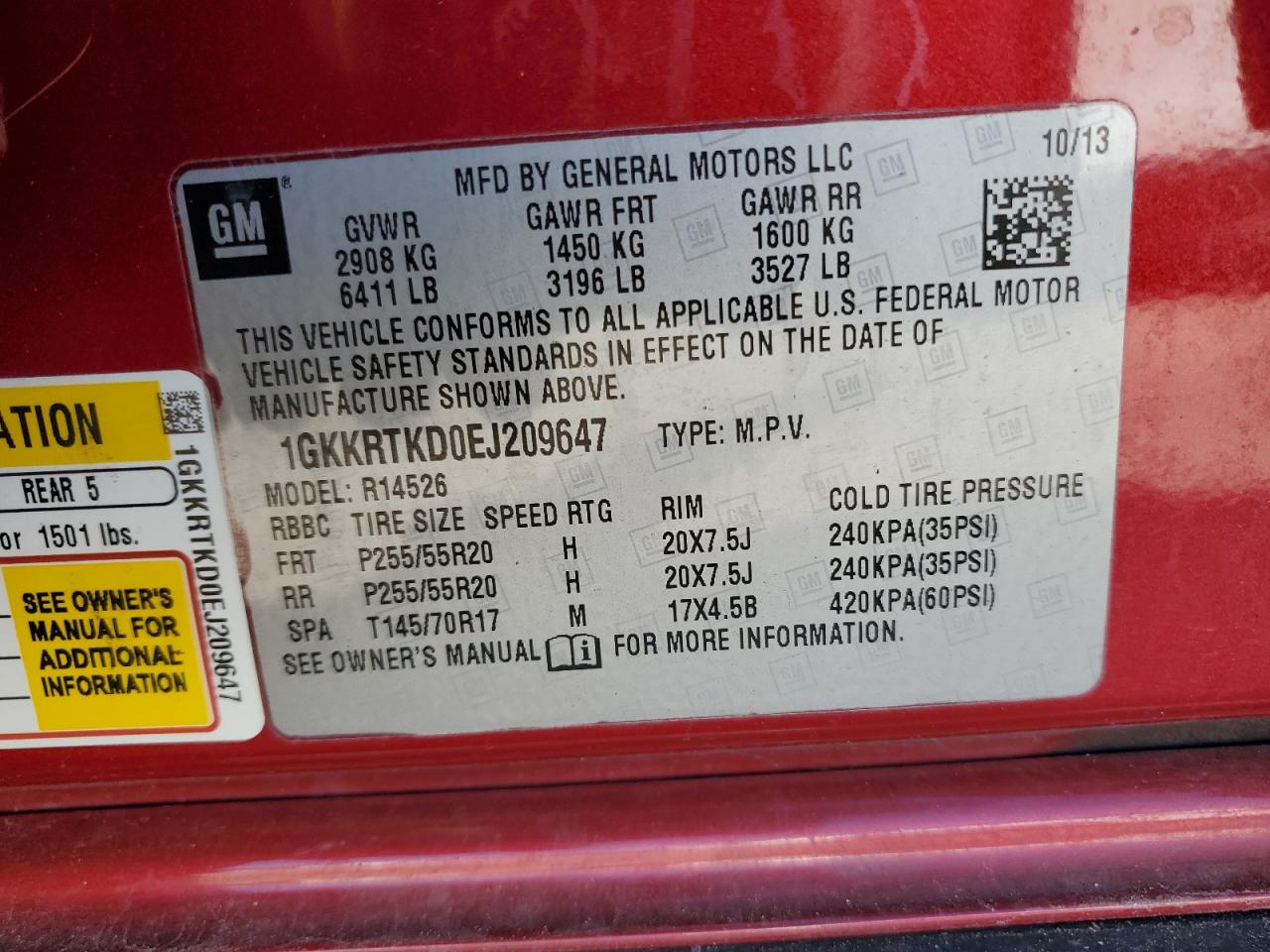 2014 GMC Acadia Denali VIN: 1GKKRTKD0EJ209647 Lot: 56105044