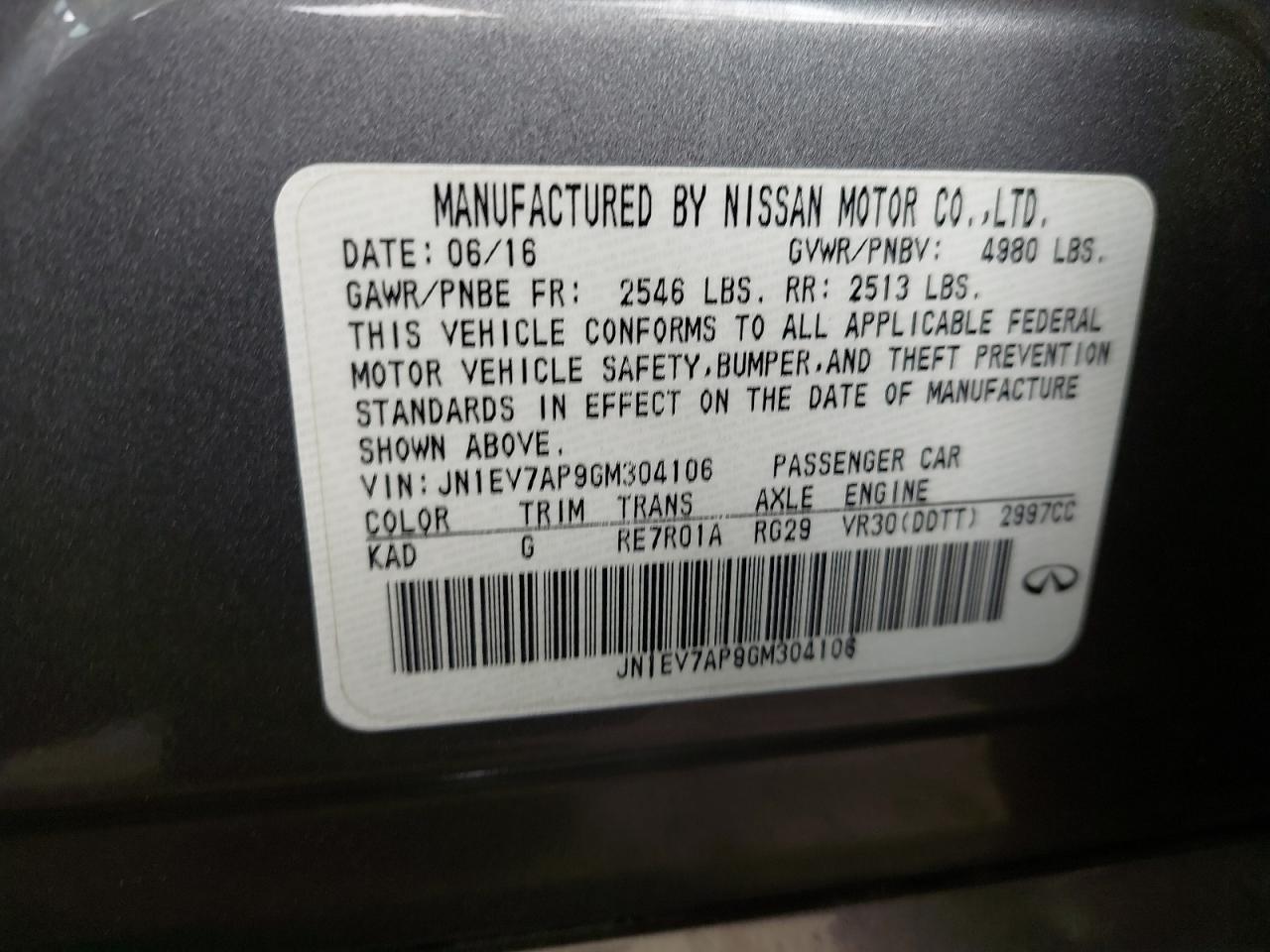 JN1EV7AP9GM304106 - 2016 Infi Q50 - #45612085