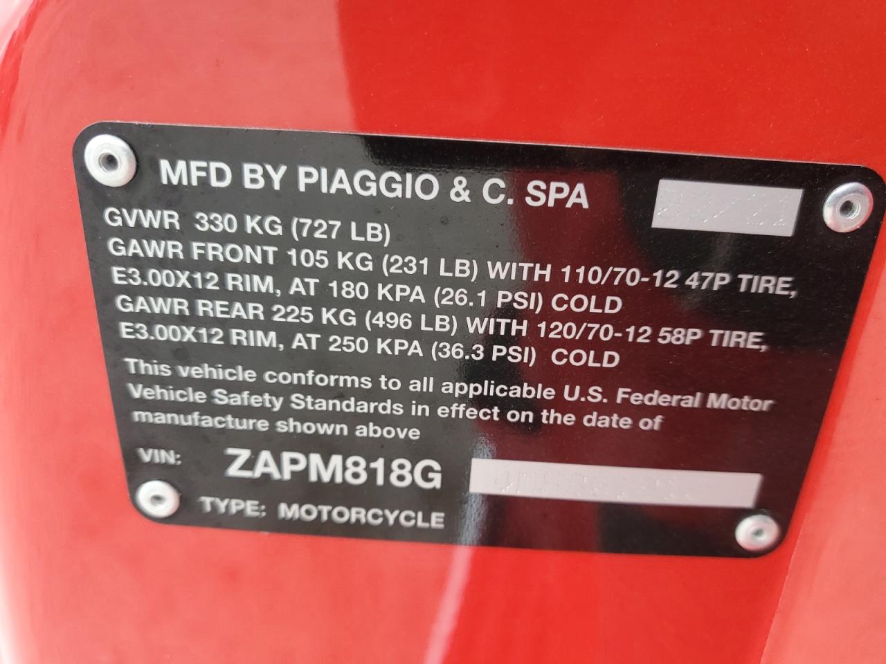 2021 Vespa Primavera/Sprint 150 VIN: ZAPM818G4M5801815 Lot: 42705705