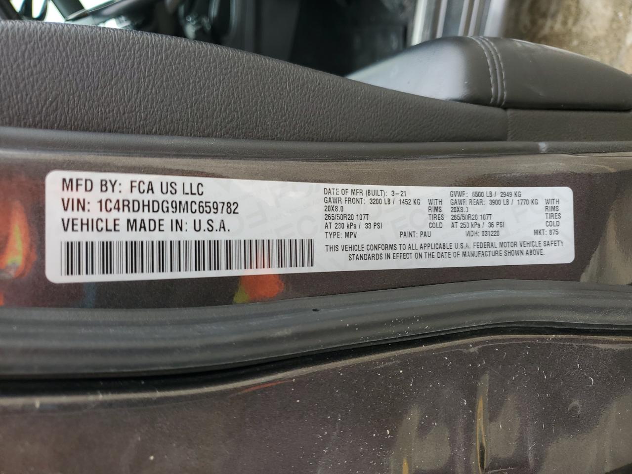 2021 Dodge Durango Gt VIN: 1C4RDHDG9MC659782 Lot: 45388095