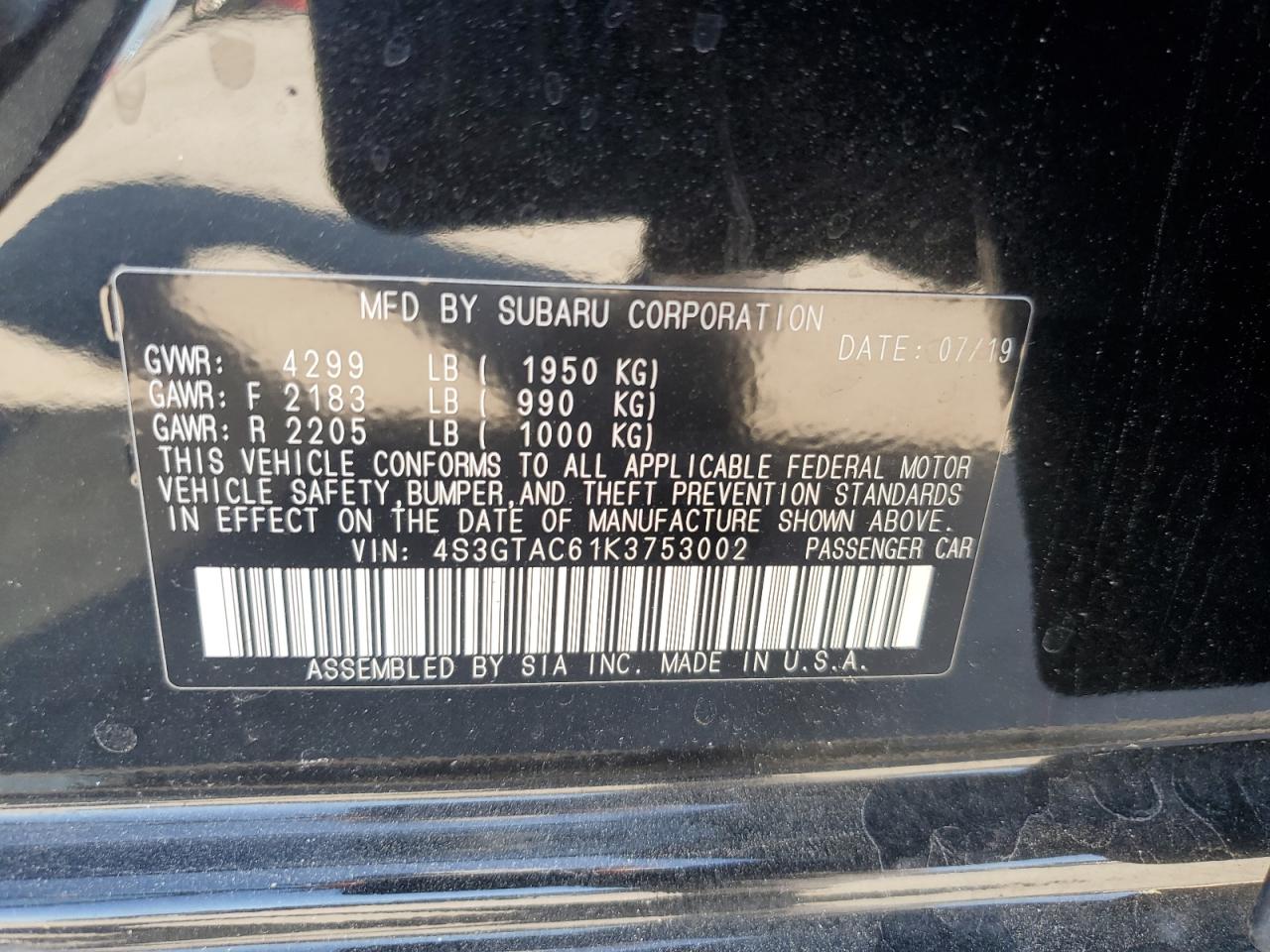 2019 Subaru Impreza Premium VIN: 4S3GTAC61K3753002 Lot: 47321395