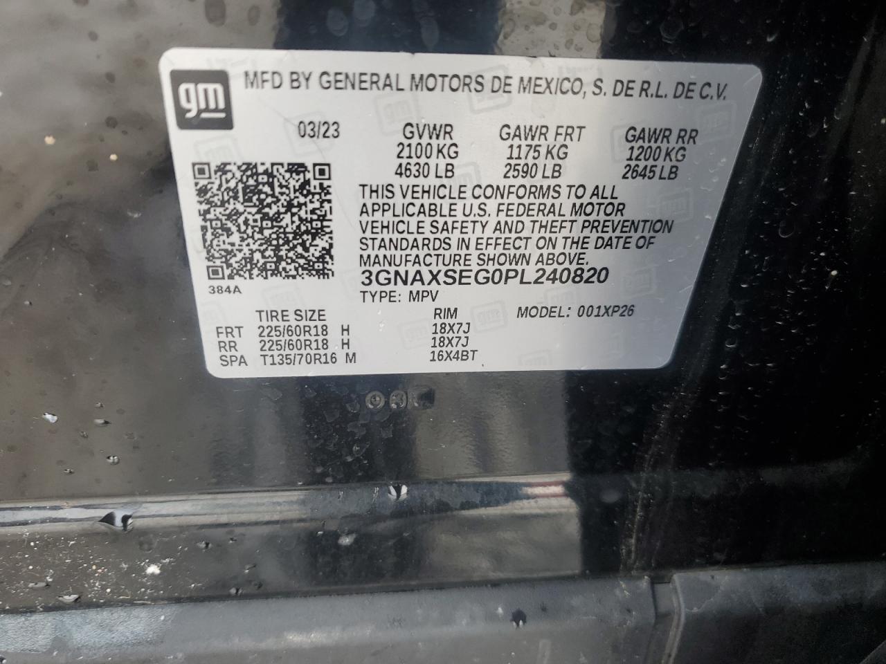 2023 Chevrolet Equinox Ls VIN: 3GNAXSEG0PL240820 Lot: 45765155