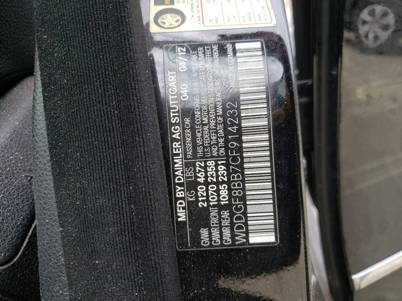 2012 Mercedes-Benz C 300 4Matic VIN: WDDGF8BB7CF914232 Lot: 46606515