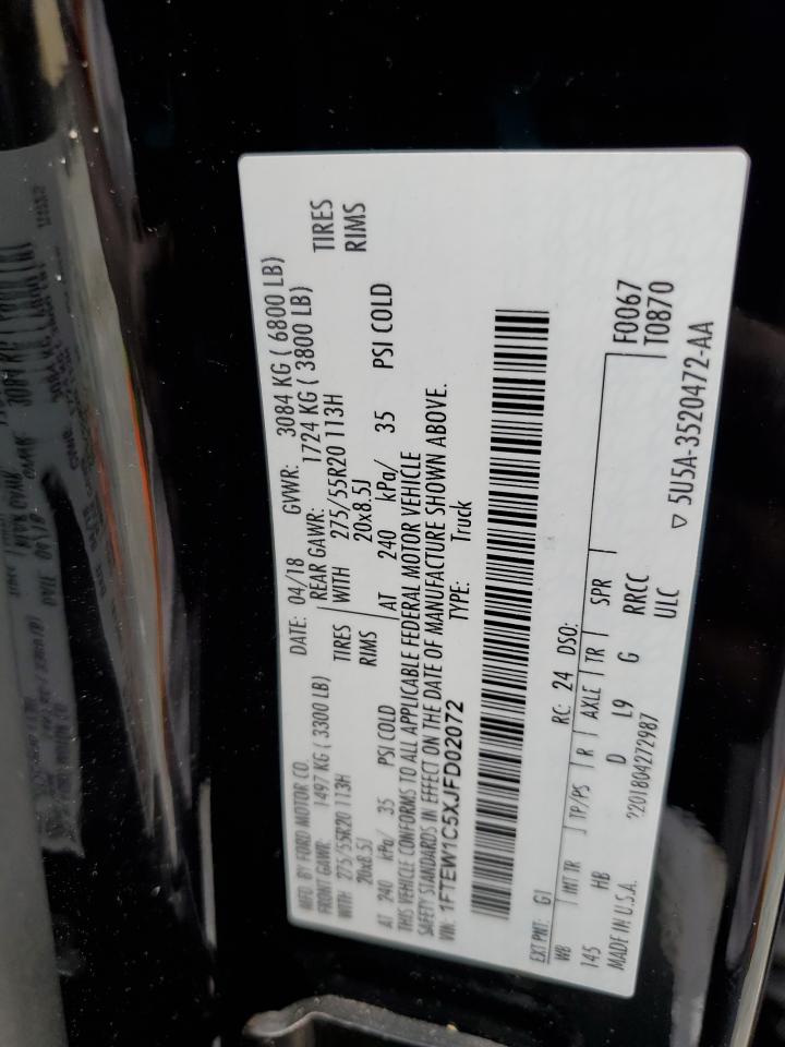2018 Ford F150 Supercrew VIN: 1FTEW1C5XJFD02072 Lot: 46525845