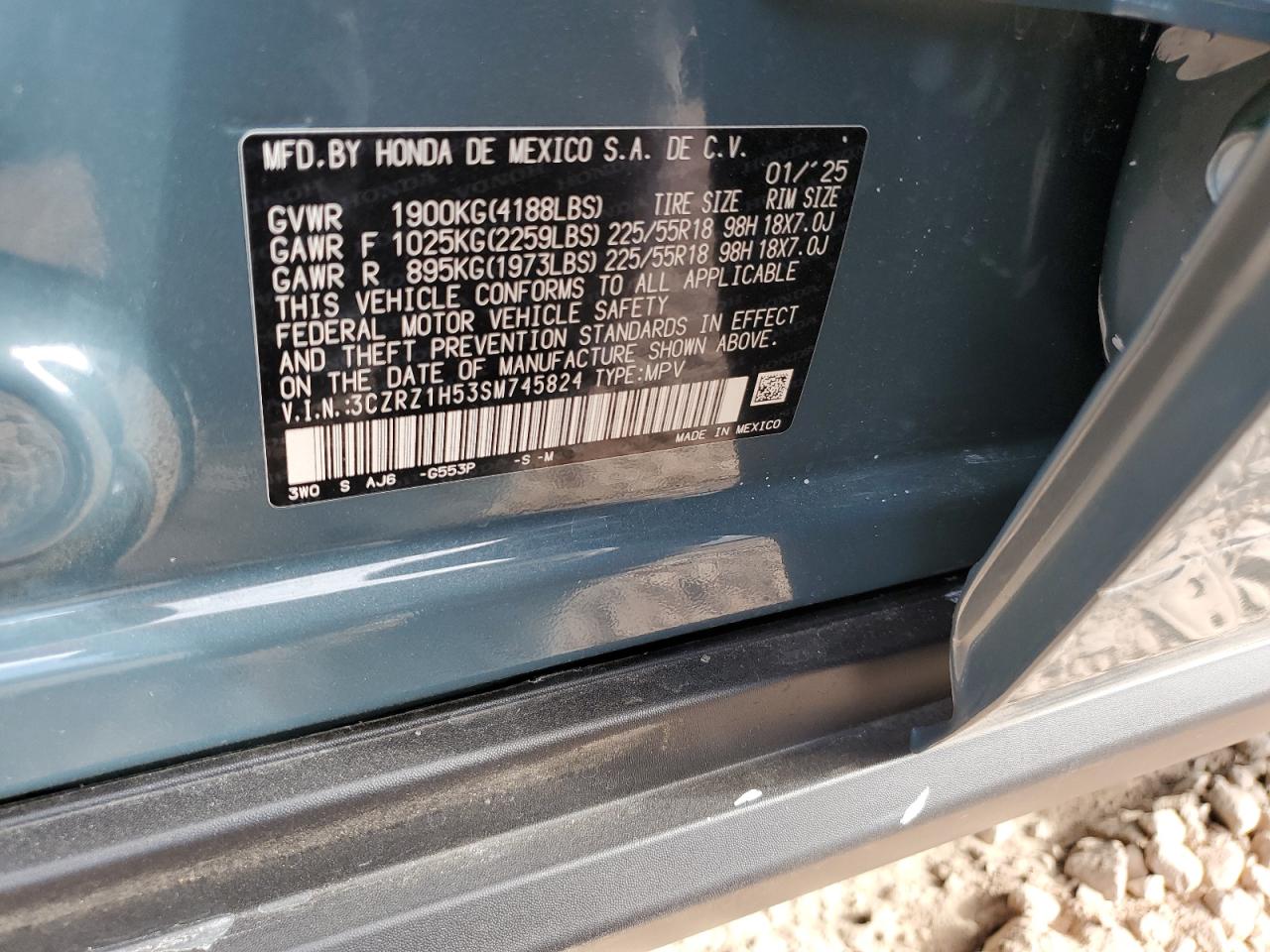 2025 Honda Hr-V Sport VIN: 3CZRZ1H53SM745824 Lot: 46270655