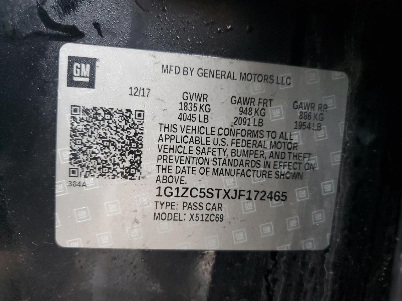 1G1ZC5STXJF172465 CHEVROLET MALIBU 2018