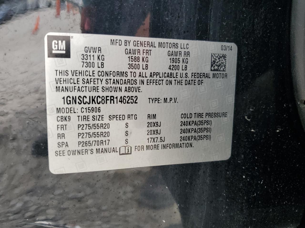 2015 Chevrolet Suburban C1500 Lt VIN: 1GNSCJKC8FR146252 Lot: 47175815