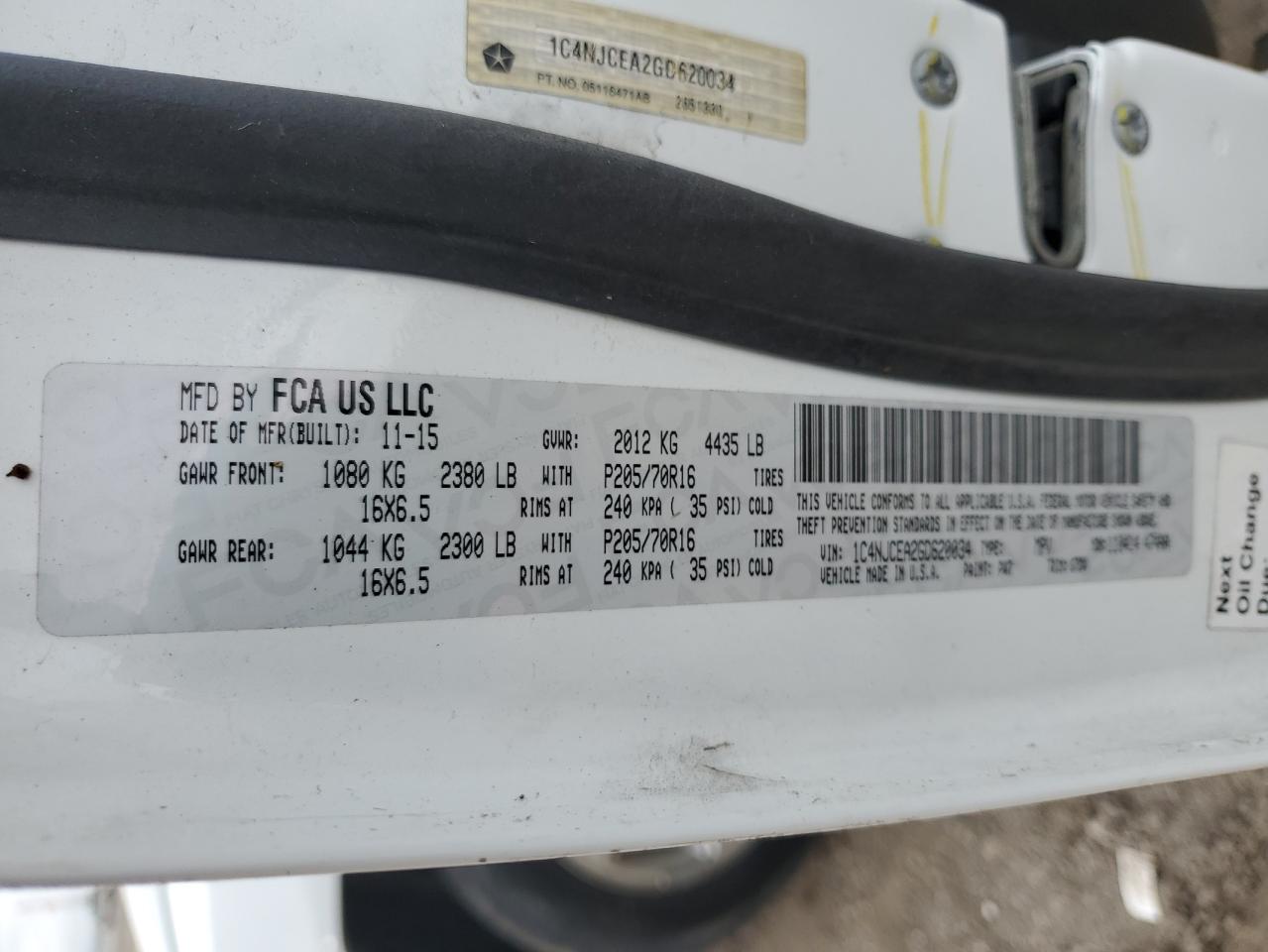 2016 Jeep Compass VIN: 1CN4NJEA2GD620034 Lot: 47001465