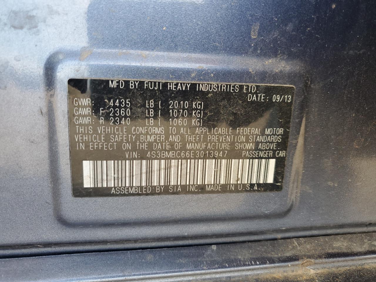 2014 Subaru Legacy 2.5I Premium VIN: 4S3BMBC66E3013947 Lot: 45885465