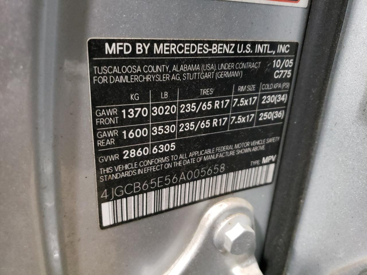 2006 Mercedes-Benz R 350 VIN: 4JGCB65E56A005658 Lot: 45593675