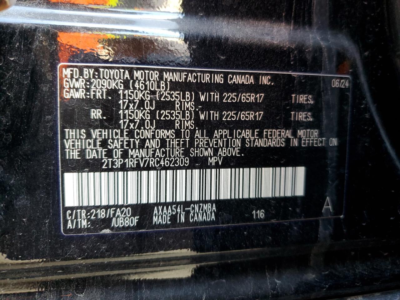 VIN: 2T3P1RFV7RC462309 2024 TOYOTA RAV4