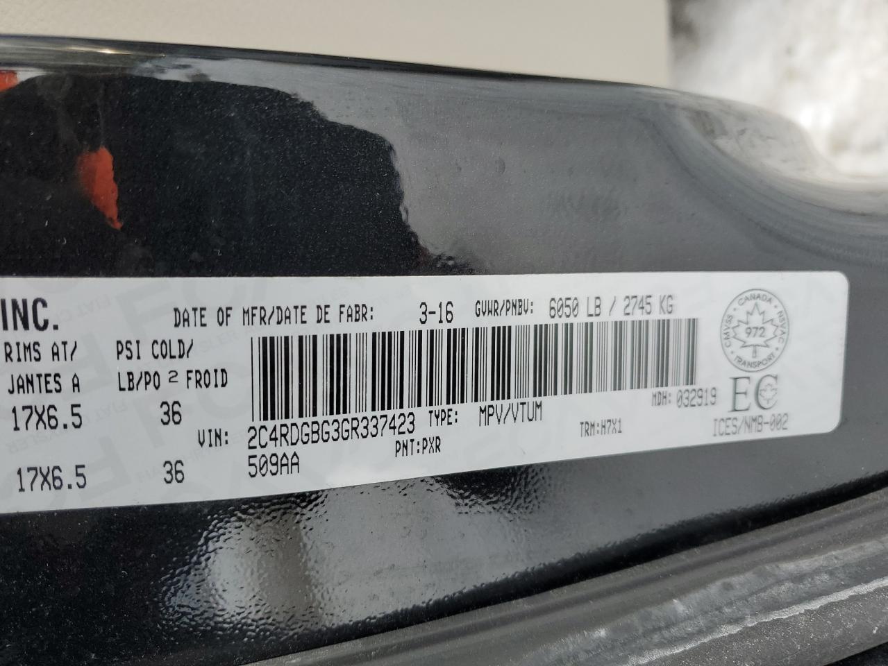 2016 Dodge Grand Caravan Se VIN: 2C4RDGBG3GR337423 Lot: 43585615