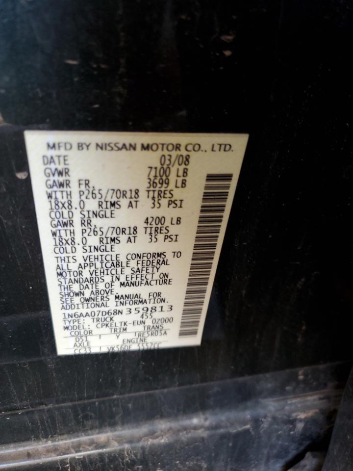 2008 Nissan Titan Xe VIN: 1N6AA07D68N359813 Lot: 43197685