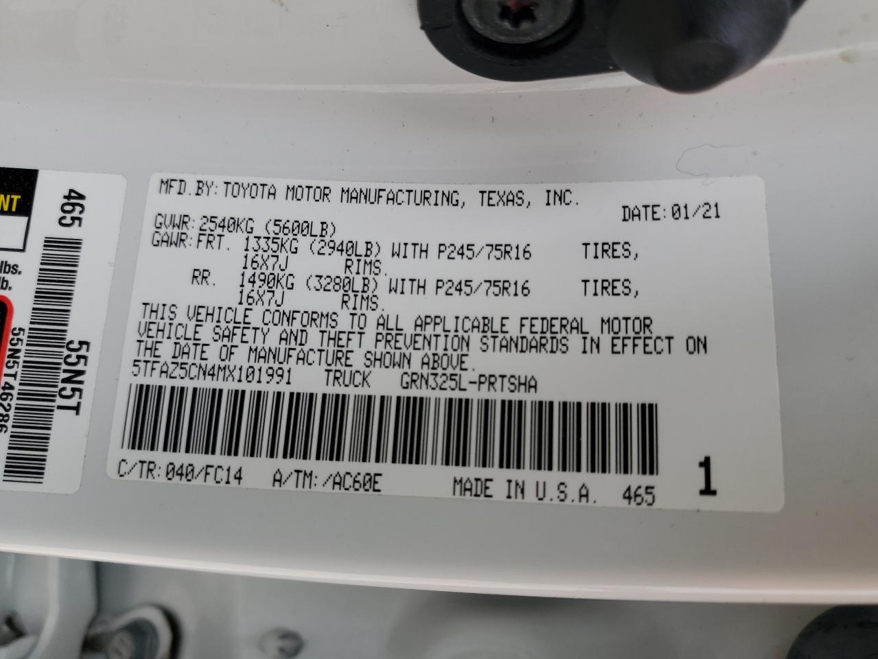 2021 Toyota Tacoma Double Cab VIN: 5TFAZ5CN4MX101991 Lot: 44968555