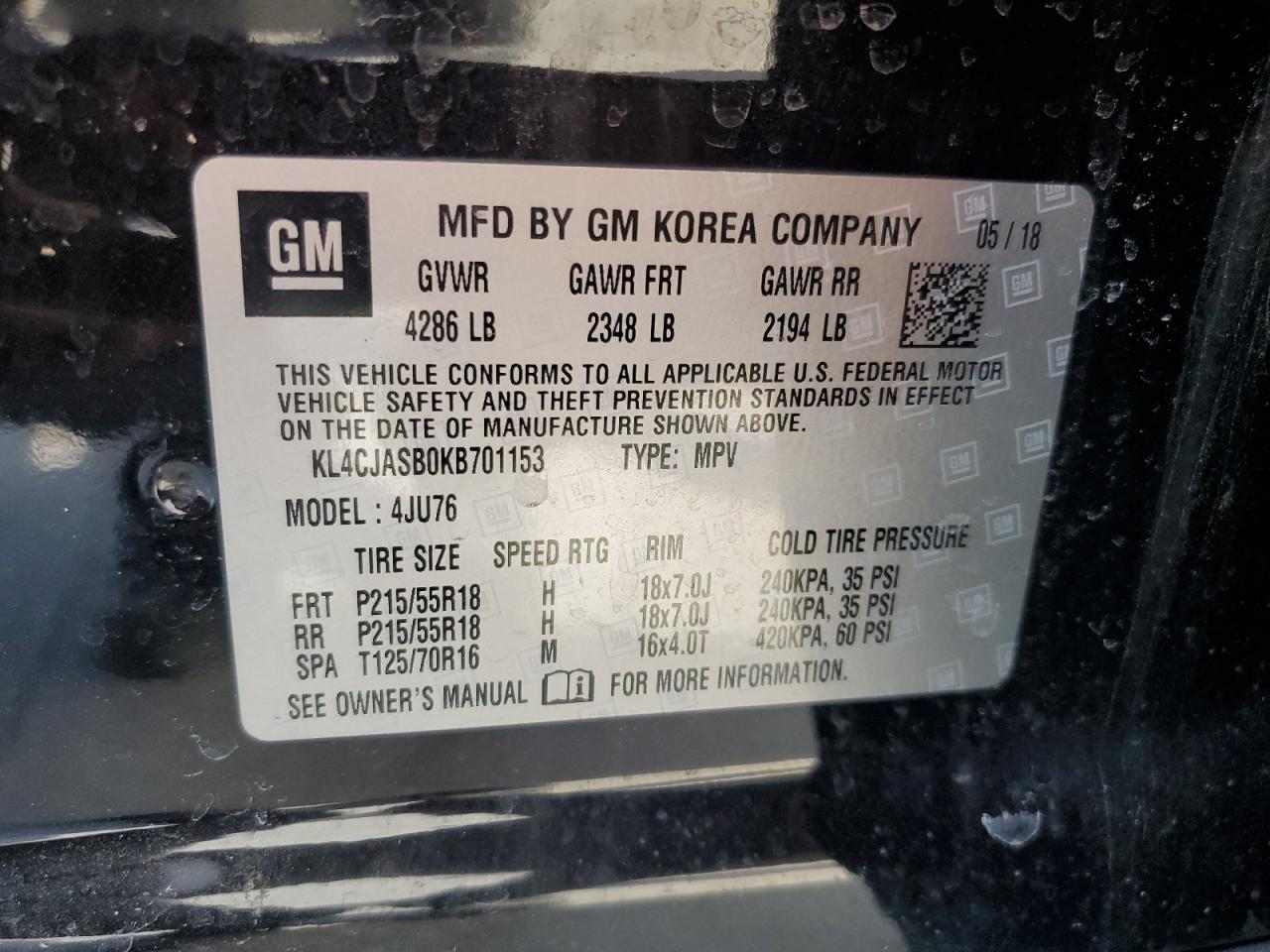 2019 Buick Encore Preferred VIN: KL4CJASB0KB701153 Lot: 44019765