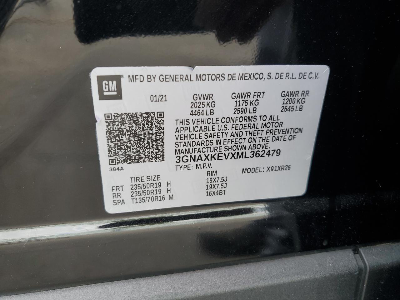 2021 Chevrolet Equinox Lt VIN: 3GNAXKEVXML362479 Lot: 46035565