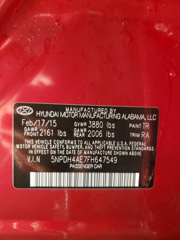 2015 Hyundai Elantra Se VIN: 5NPDH4AE7FH647549 Lot: 45595905