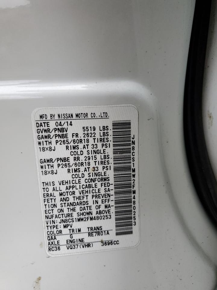 2015 Infiniti Qx70 VIN: JN8CS1MW2FM480253 Lot: 44774145