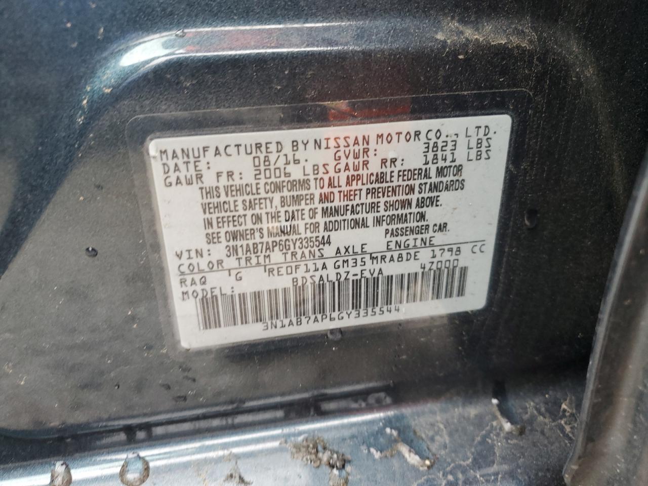 3N1AB7AP6GY335544 NISSAN SENTRA 2016