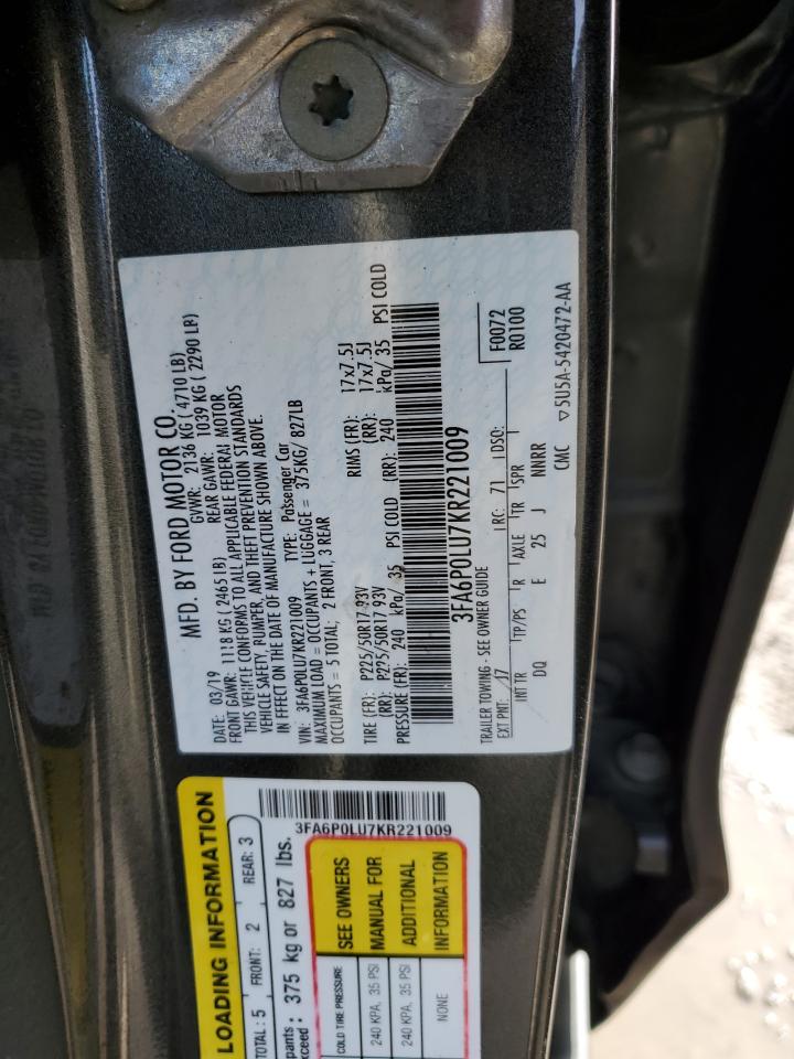 3fa6p0lu7kr221009 3FA6P0LU7KR221009 2019 Ford Fusion Se