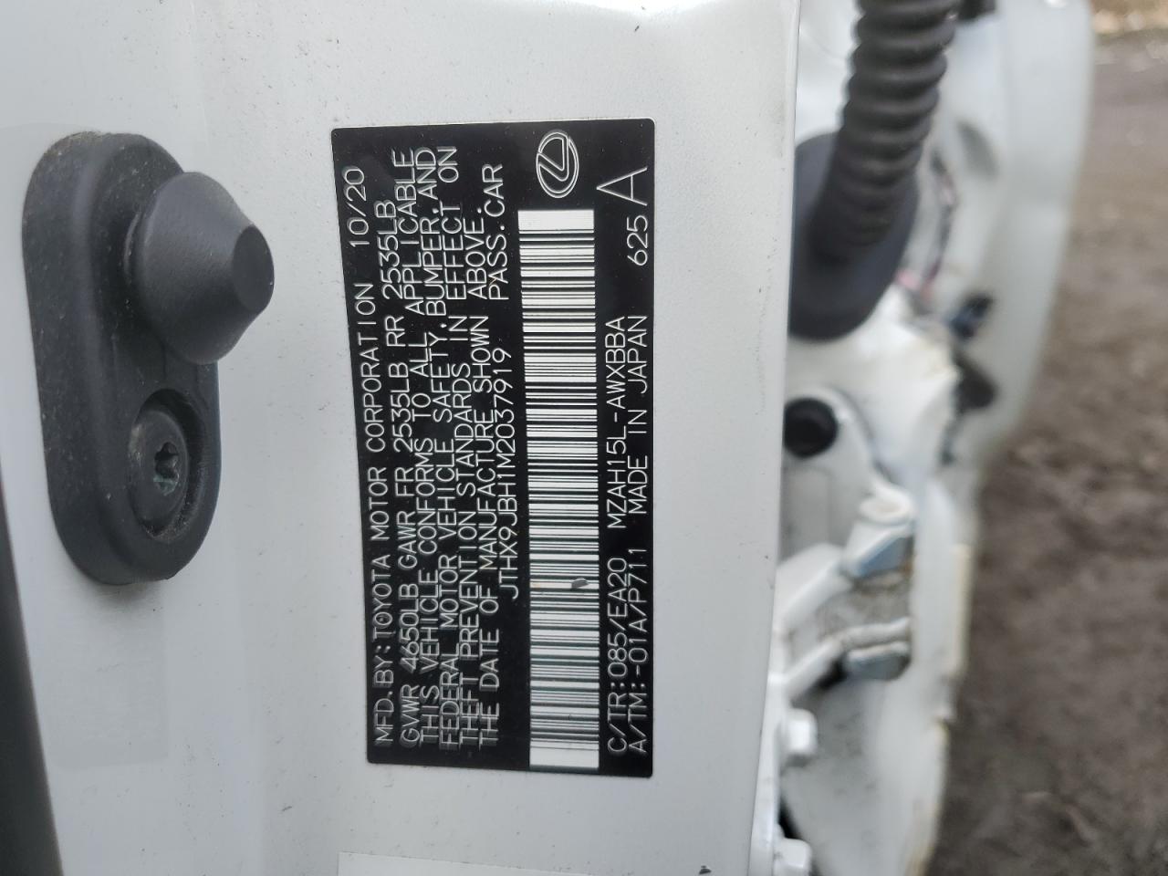 2021 Lexus Ux 250H VIN: JTHX9JBH1M2037919 Lot: 46970385