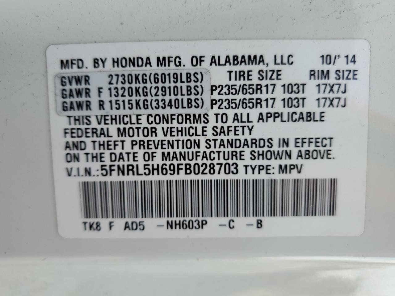 2015 Honda Odyssey - Image 15
