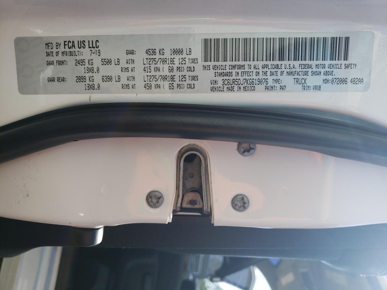 2019 Ram 2500 Big Horn VIN: 3C6UR5DJ7KG619076 Lot: 46599955