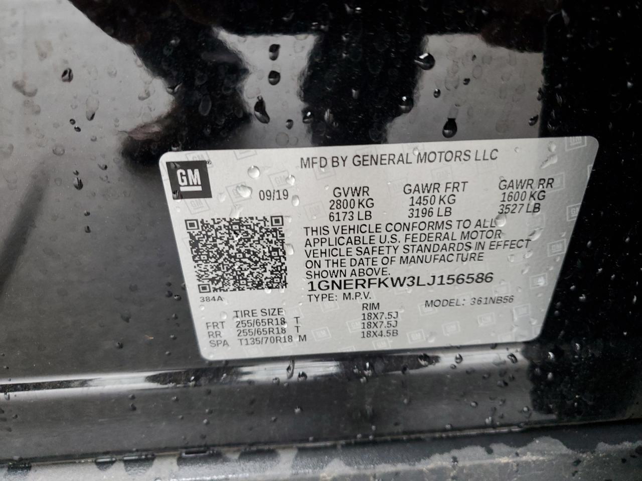 1GNERFKW3LJ156586 CHEVROLET TRAVERSE 2020
