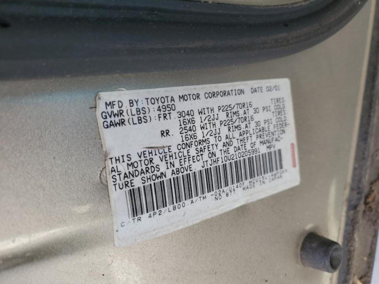 2001 Lexus Rx 300 VIN: JTJHF10U210205991 Lot: 44865275