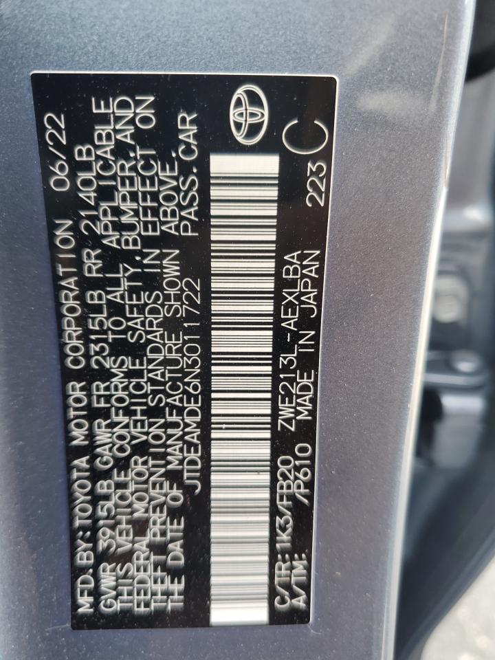 JTDEAMDE6N3011722 TOYOTA COROLLA 2022