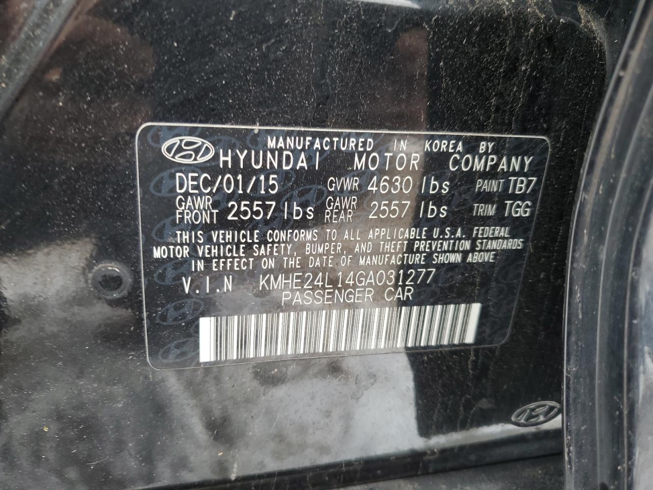 2016 Hyundai Sonata Hybrid VIN: KMHE24L14GA031277 Lot: 44124575