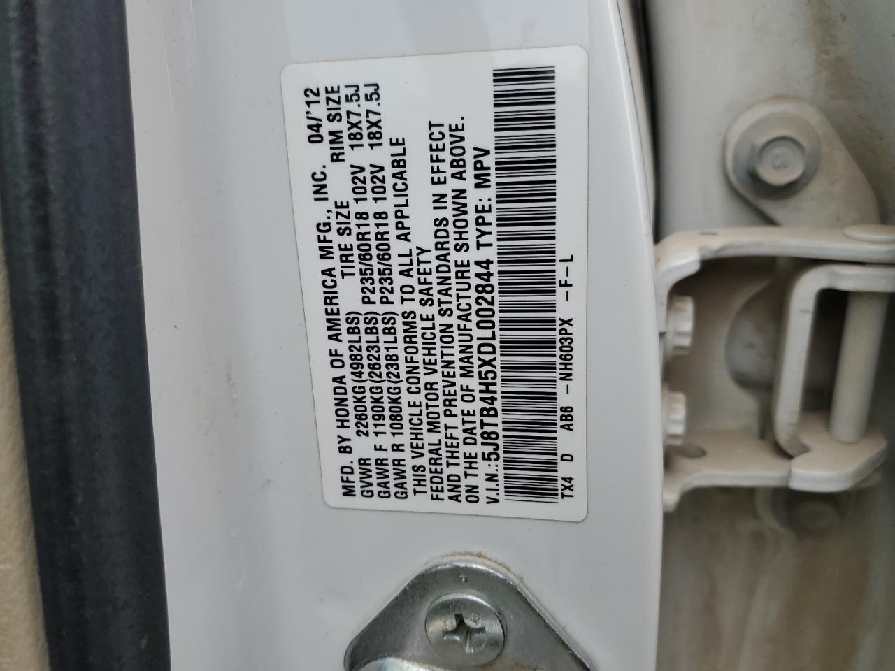 2013 Acura Rdx Technology VIN: 5J8TB4H5XDL002844 Lot: 69178295