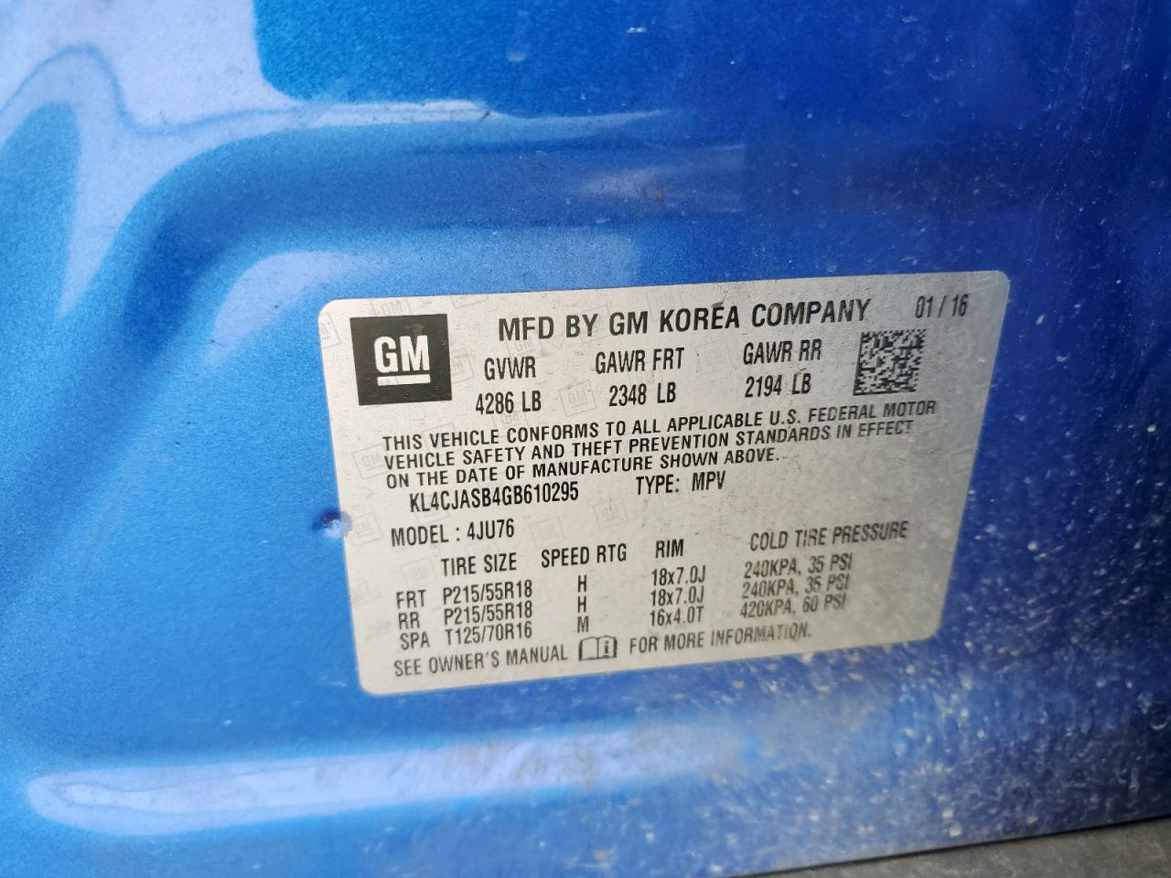 2016 Buick Encore VIN: KL4CJASB4GB610295 Lot: 47230025