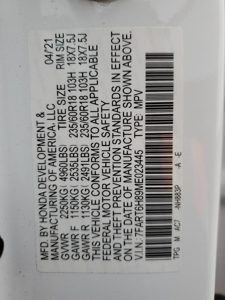 2021 Honda Cr-V Exl VIN: 7FART6H89ME023445 Lot: 44737285