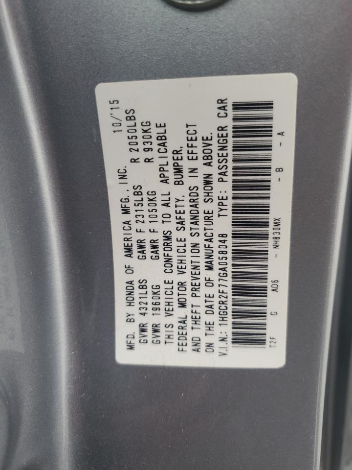 1HGCR2F77GA058048 HONDA ACCORD 2016