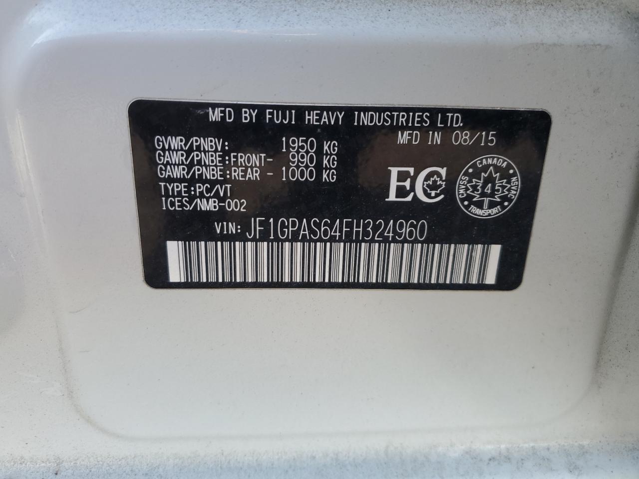 2015 Subaru Impreza Sport Limited VIN: JF1GPAS64FH324960 Lot: 46948015