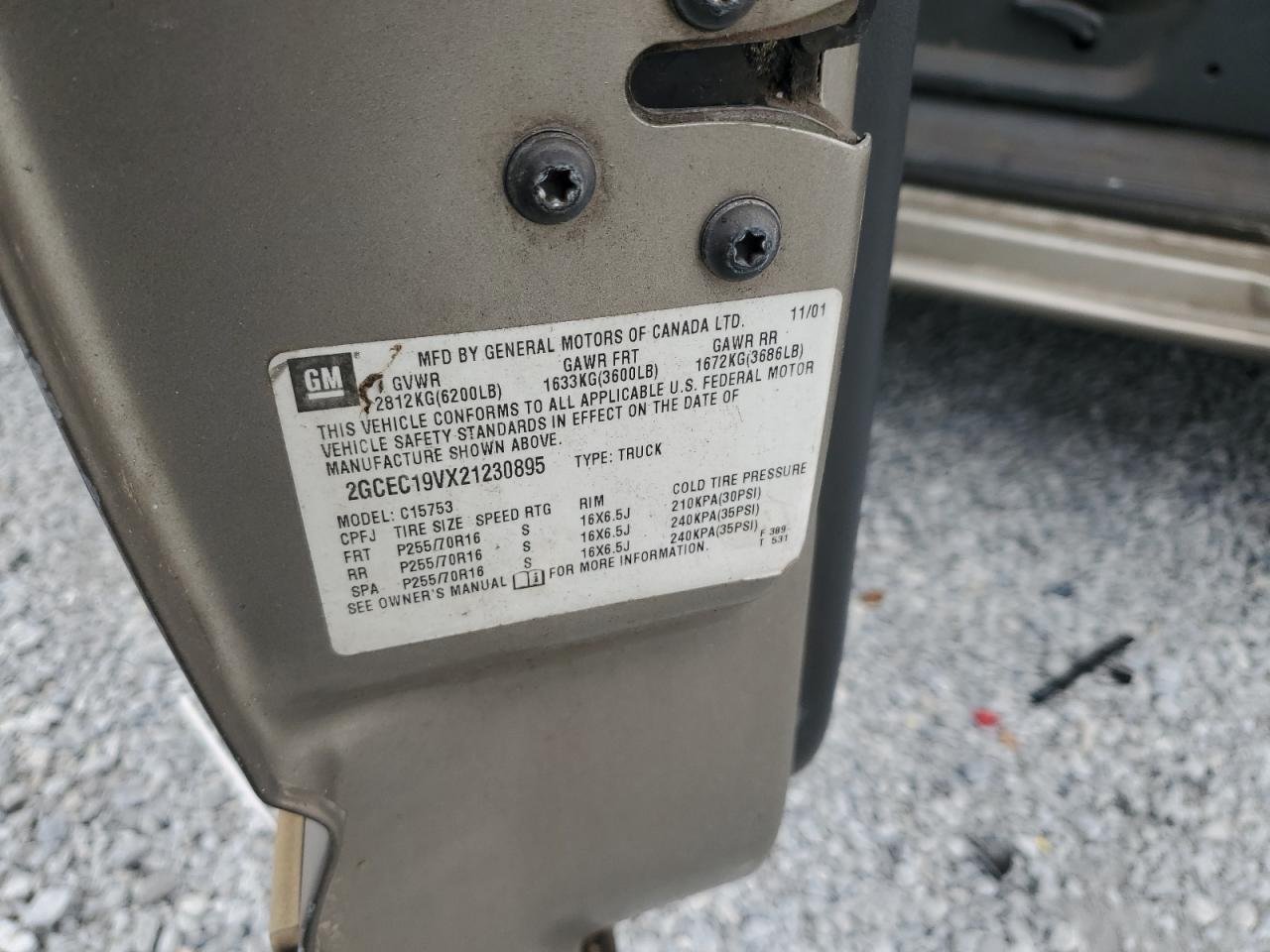 2002 Chevrolet Silverado C1500 VIN: 2GCEC19VX21230895 Lot: 45228845