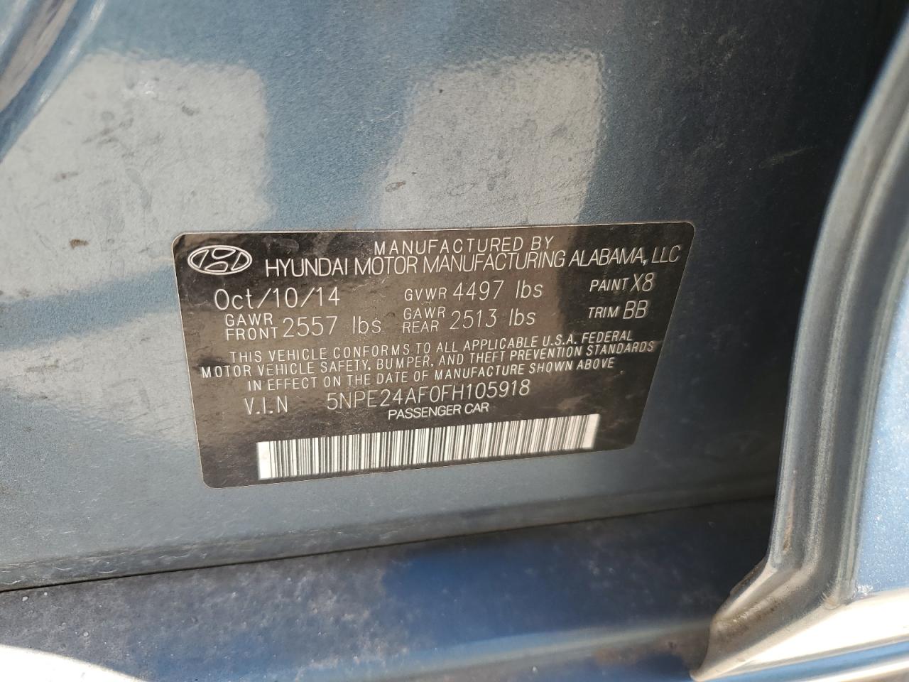 2015 Hyundai Sonata Se VIN: 5NPE24AF0FH105918 Lot: 41913135