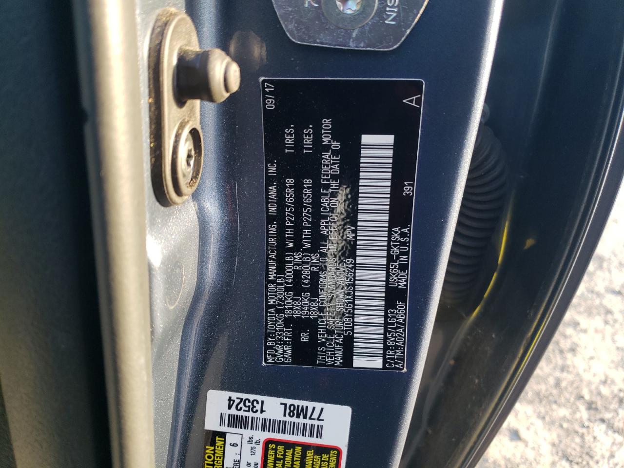 2018 Toyota Sequoia Sr5 VIN: 5TDBY5G1XJS156249 Lot: 45399255