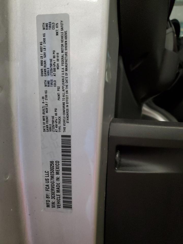 2021 Ram Promaster 2500 2500 High VIN: 3C6ERVDG7ME500256 Lot: 46070215