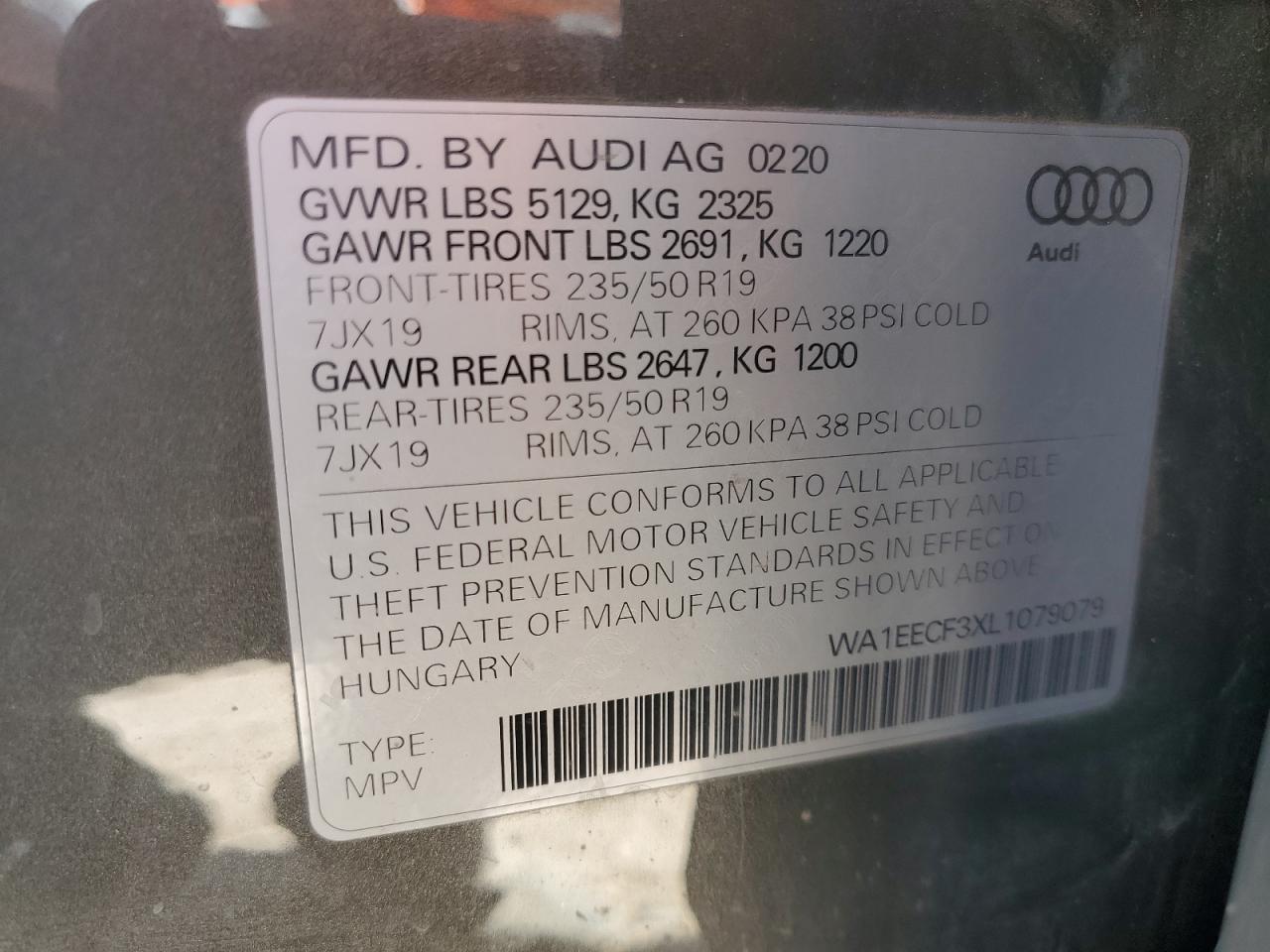 2020 Audi Q3 Premium Plus S-Line VIN: WA1EECF3XL1079079 Lot: 47433575