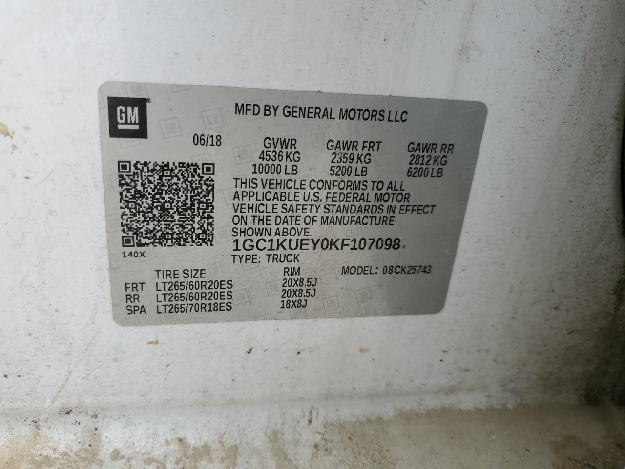1GC1KUEY0KF107098 CHEVROLET ALL Models 2019