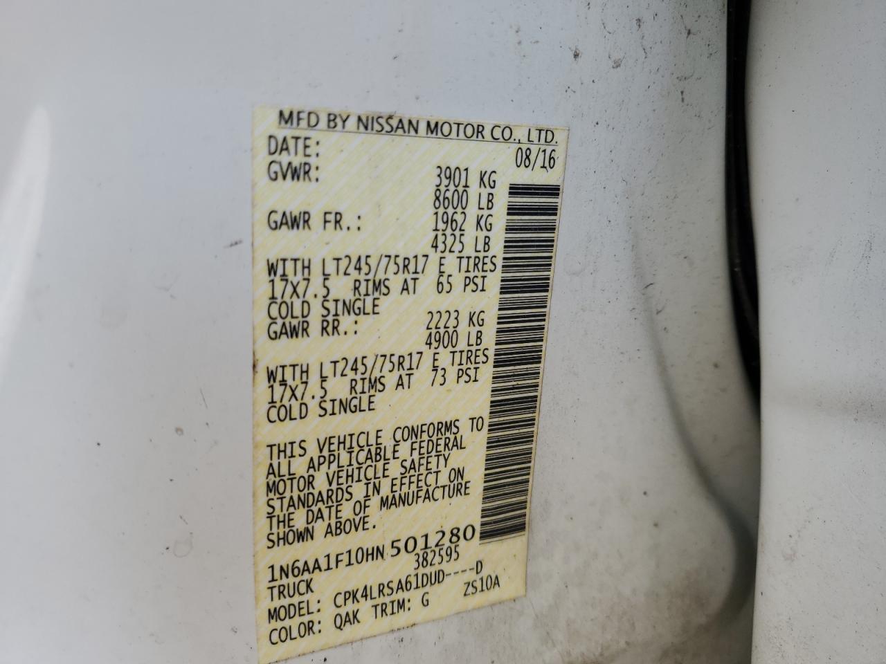 VIN: 1N6AA1F10HN501280 2017 NISSAN TITAN