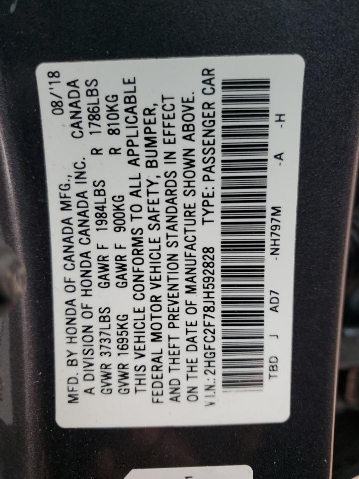 2HGFC2F78JH592828 HONDA CIVIC 2018